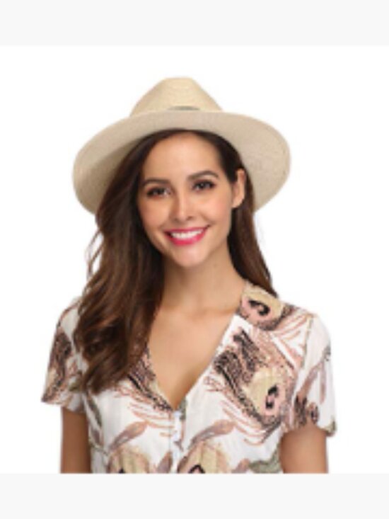 Women Wide Brim Straw Panama Roll up Hat Fedora Beach Sun Hat UPF50+